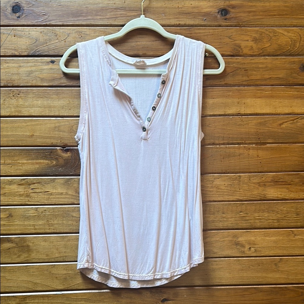 POL Pink Sleeveless Tank Top with Henley Neckline